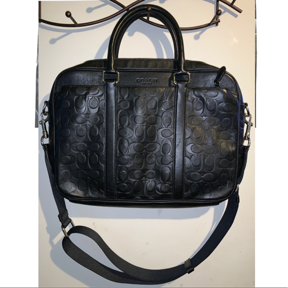Black Coach Imprint Leather 17 inch Laptop Bag